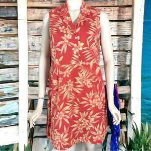 CONNECTED APPAREL 1980’s Sleeveless Tropical Print Linen Blend Shirt Dress